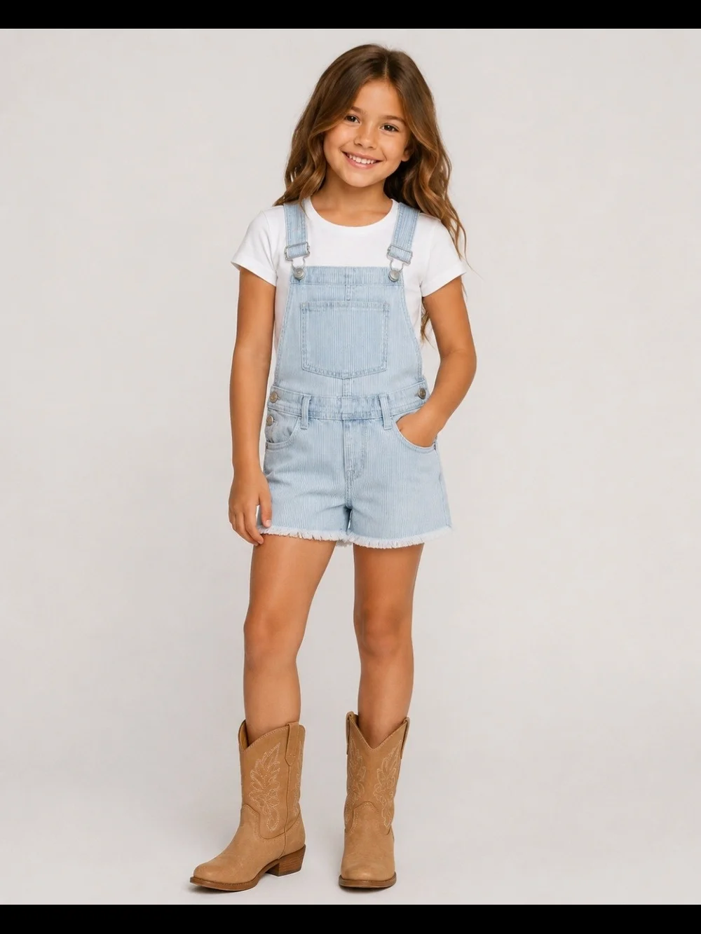 Light Wash Denim Short Overalls for Kids. Size 6/7